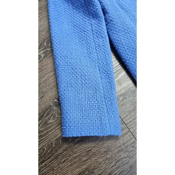 Talbots Tweed Topper Coat Braided Trim Patch Pockets In Blue 4 Petite - Picture 8 of 13